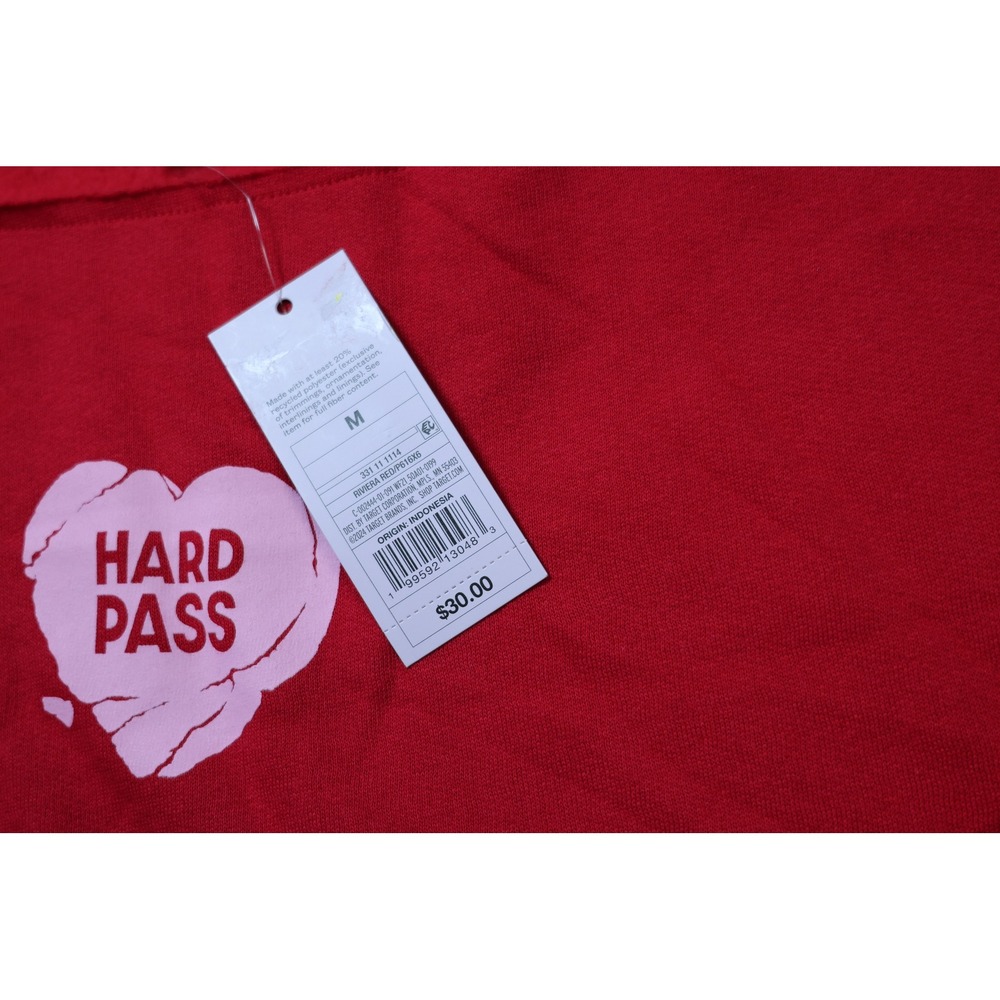 Wild Fable Red Hard Pass Heart Graphic Sweatshirt Off Shoulder Fleece Medium - Picture 5 of 7